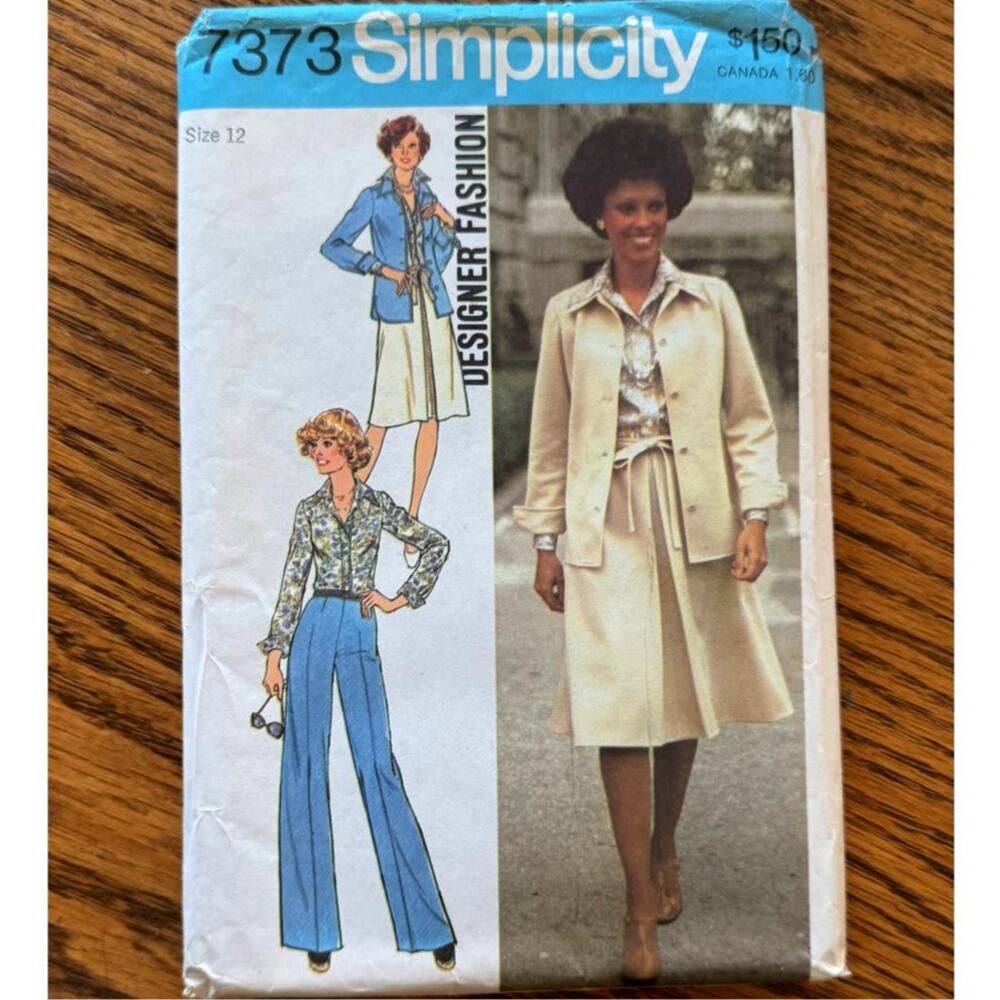 Vintage 1970s Simplicity 7373 Sewing Pattern Size Sm Jacket Shirt Pant COMPLETE
